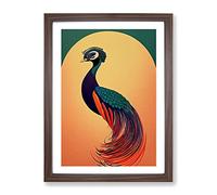An Art Nouveau Peacock Framed Print | A3 Walnut Framed Wall Art | Ready to Hang | Modern Animal Picture | Living Room Bedroom Lounge Office