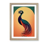 An Art Nouveau Peacock Framed Wall Art Print A2 Oak