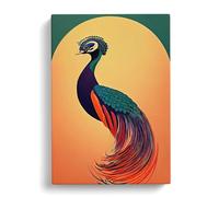 An Art Nouveau Peacock Peach Canvas Print | Gallery Wrapped 30mm Frame Wall Art | 30x20 inches | Ready to Hang | Contemporary Still Life Picture | Living Room Bedroom Lounge Office