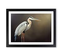 An Astounding Heron Bird Framed Wall Art Print A2 Black