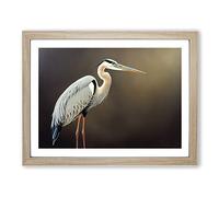 An Astounding Heron Bird Framed Wall Art Print A2 Oak