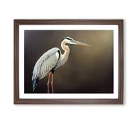 An Astounding Heron Bird Framed Wall Art Print A2 Walnut