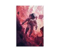 An Astronaut Composed of Fragmented Digital Polygons Exploring A Surreal, Crimson-hued Alien Landscape with Floating Geometric Mountains, Blending Abstract And Sci-fi Elements. Wall Art Mural Modern D