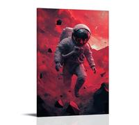 An Astronaut Composed of Fragmented Digital Polygons Exploring A Surreal, Crimson-hued Alien Landscape with Floating Geometric Mountains, Blending Abstract And Sci-fi Elements. Wall Art Mural Modern D