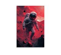 An Astronaut Composed of Fragmented Digital Polygons Exploring A Surreal, Crimson-hued Alien Landscape with Floating Geometric Mountains, Blending Abstract And Sci-fi Elements. Wall Art Mural Modern D