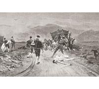 An attack on a coach mid 17th century. From La Ilustracion Artistica published 1887. Poster Print by Ken Welsh (17 x 11)