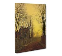 An Autumn Lane By John Atkinson Grimshaw Classic Painting Canvas Wall Art Print Ready to Hang, Framed Picture for Living Room Bedroom Home Office Décor, 20x14 Inch (50x35 cm)