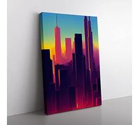 An Awesome City Skyline Abstract Canvas Wall Art Print Ready to Hang, Framed Picture for Living Room Bedroom Home Office Décor, 50x35 cm (20x14 Inch)