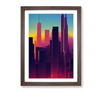 An Awesome City Skyline Abstract Framed Print for Living Room Bedroom Home Office Décor, Wall Art Picture Ready to Hang, Walnut A3 Frame (34 x 46 cm)
