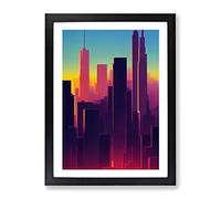 An Awesome City Skyline Abstract Framed Print for Living Room Bedroom Home Office Décor, Wall Art Picture Ready to Hang, Black A3 Frame (34 x 46 cm)