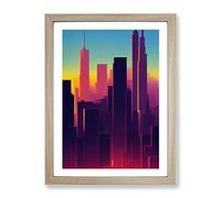 An Awesome City Skyline Abstract Framed Print for Living Room Bedroom Home Office Décor, Wall Art Picture Ready to Hang, Oak A3 Frame (34 x 46 cm)
