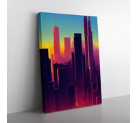 An Awesome City Skyline Abstract Purple, Purple, Teal Canvas Wall Art Print Ready to Hang, Framed Picture for Living Room Bedroom Home Office Décor, 76x50 cm (30x20 Inch)