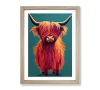 An Awesome Highland Cow Framed Wall Art Print A2 Oak