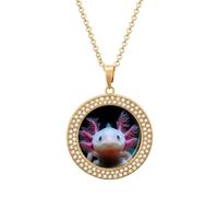 An Cute Axolotl Necklace For Women Charm Circle Pendant with Crystals Dainty Jewelry