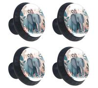 an Cute Elephant Surrounded by Tropical Plants and Dragonfly Kitchen Cabinet Knobs, Decorative Drawer Dresser Knobs with Screws Pulls Handles Hardware for Home Furniture, 4 Pack