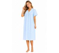 AN Direct Ladies Traditional Broderie Anglaise V Neck Nighty, Short Sleeve, 65% Polyester 35% Cotton, Sizes 10-24, Machine Washable, All Season (Sky Blue, UK 10-12)