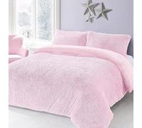 AN Direct Luxury Cuddles Alaska Teddy Bear Fleece Duvet Cover Warm Long Fur Bedding Set & Thermal bedding with Fluffy Pillow Covers (Pink, Double)