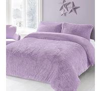 AN Direct Luxury Cuddles Alaska Teddy Bear Fleece Duvet Cover Warm Long Fur Bedding Set & Thermal bedding with Fluffy Pillow Covers (Lilac, King (U.K. Standard))