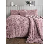 AN Direct Luxury Cuddles Alaska Teddy Bear Fleece Duvet Cover Warm Long Fur Bedding Set & Thermal bedding with Fluffy Pillow Covers (Blush Pink, Double)