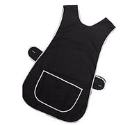 AN Direct Womens Home Work Kitchen Catering Cleaning Bar Plus Size Plain Coloured Large Pocket Side Fastening Apron Tabard (Black/White, L)