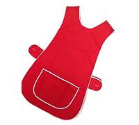 AN Direct Womens Home Work Kitchen Catering Cleaning Bar Plus Size Plain Coloured Large Pocket Side Fastening Apron Tabard (Red, M)