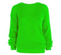 AN Direct Womens Oversized Ladies Fishnet Knitted Baggy Chunky Jumper Ladies Loose Sweater Top (Neon Green, 12-14)