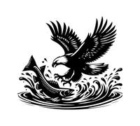 an Eagle and Fish in The Water Vinyl Art Sticker 67.2x75.4cm Equipped with Transfer Film kit Black