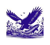 an Eagle and Fish in The Water with Leaves Vinyl Art Sticker 42x48.5cm It Won't Fall Off DarkBlue