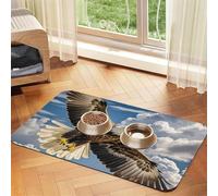 an Eagle Dog Food Mats for Floors, 12x18 Inch Non-Slip Super Absorbent Pet Food Mat, Dishwasher Dog Mat for Food and Water, Cute Rubber Quick Dry Pet Feeding Mat for Dogs Puppy Cats