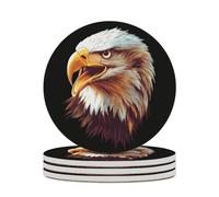 An Eagle-head Round Ceramic Coasters Non-Slip Cork Base Drinks Holder Craft 4PCS
