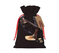 An Eagle Print Holiday Burlap Gift Bag With Drawstring, Small Party Favor Pouches For Christmas Gifting-S Size