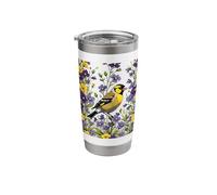 an Eastern Goldfinch Surrounded by Common Violet Flowers Stainless Steel Insulated Tumbler