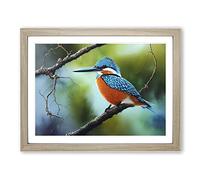 An Effervescent Kingfisher Bird Framed Print | A3 Oak Framed Wall Art | Ready to Hang | Modern Nature Picture | Living Room Bedroom Lounge Office