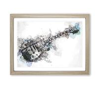 An Electric Guitar In Abstract Modern Art Framed Wall Art Print, Ready to Hang Picture for Living Room Bedroom Home Office Décor, Oak A4 (34 x 25 cm)