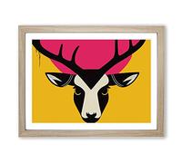 An Electrifying Stag Deer Pop Art Framed Print | A3 Oak Framed Wall Art | Ready to Hang | Pop Art Animal Picture | Living Room Bedroom Lounge Office
