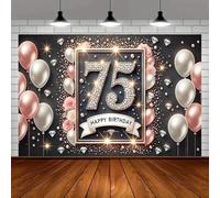An elegant 75th birthday celebration banner - durable polyester with a sparkling pink and gold design 440x300CM