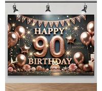 An elegant backdrop to celebrate the 90th anniversary with rose gold balloons and a star-shaped polyester photo backdrop 300x200CM