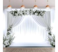 An elegant ivory white floral arch background - polyester fiber photo booth banner 240X180cm