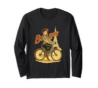 an Elegant Parisian Girl Rides A Bicycle Holding A Baguette Long Sleeve T-Shirt