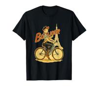 an Elegant Parisian Girl Rides A Bicycle Holding A Baguette T-Shirt