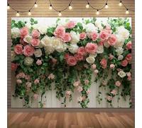 An elegant white and pink rose wreath - lush green decoration made of polyester material for the wedding 250x180CM