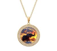 An Elephant Spraying Water Funny Necklace With Printed Pendant Novelty Diamond Jewelry for Women Men Silver/Gold
