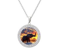 An Elephant Spraying Water Funny Necklace With Printed Pendant Novelty Diamond Jewelry for Women Men Silver/Gold