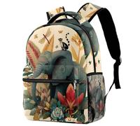 an Elephant Surrounded by Tropical Plants and Dragonfly University Laptop Backpack, Travel Bag Large Capacity & Adjustable Strap