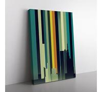 An Enchanting City Skyline Abstract Blue, Green, Green Canvas Wall Art Print Ready to Hang, Framed Picture for Living Room Bedroom Home Office Décor, 76x50 cm (30x20 Inch)