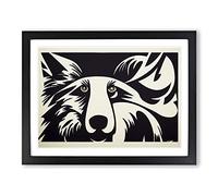 An Engaging Wolf Framed Print | A4 Black Framed Wall Art | Ready to Hang | Modern Animal Picture | Living Room Bedroom Lounge Office