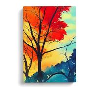 An Evolving Tree Red, Yellow, Teal Canvas Print for Living Room Bedroom Home Office Décor, Wall Art Picture Ready to Hang, 30x20 Inch (76x50 cm)