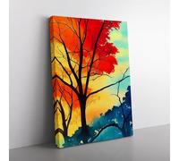 An Evolving Tree Red, Yellow, Teal Canvas Wall Art Print Ready to Hang, Framed Picture for Living Room Bedroom Home Office Décor, 76x50 cm (30x20 Inch)