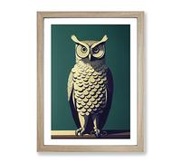 An Exciting Owl Framed Wall Art Print A2 Oak