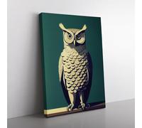 An Exciting Owl Green, Teal, Blue Canvas Wall Art Print Ready to Hang, Framed Picture for Living Room Bedroom Home Office Décor, 76x50 cm (30x20 Inch)
